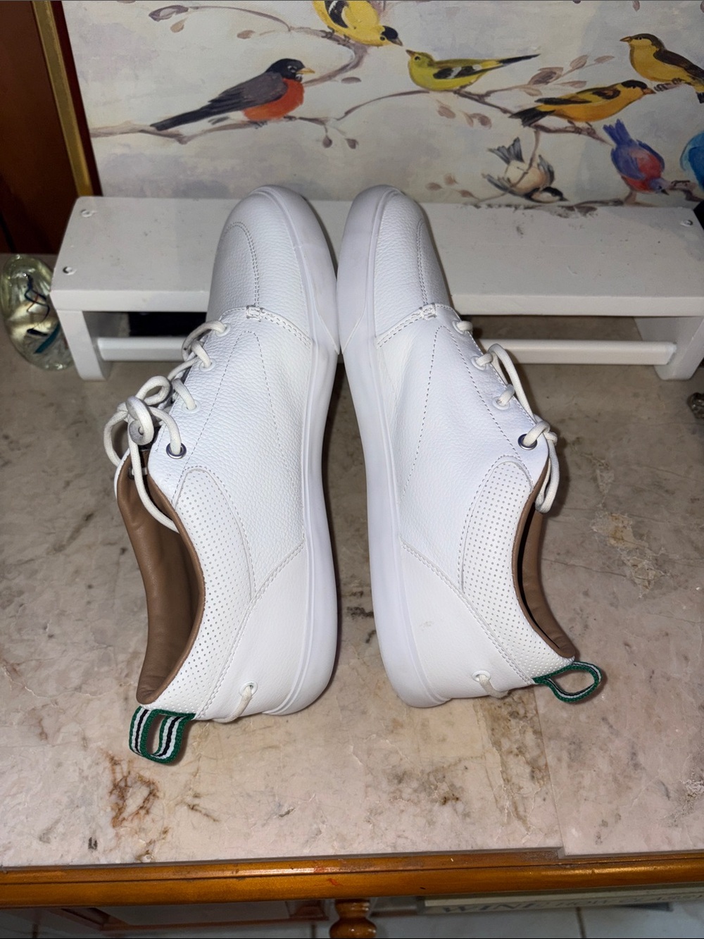 Lacoste Men's White Low-Top Leather Sneakers with Green Heel Tabs - Picture 4 of 6
